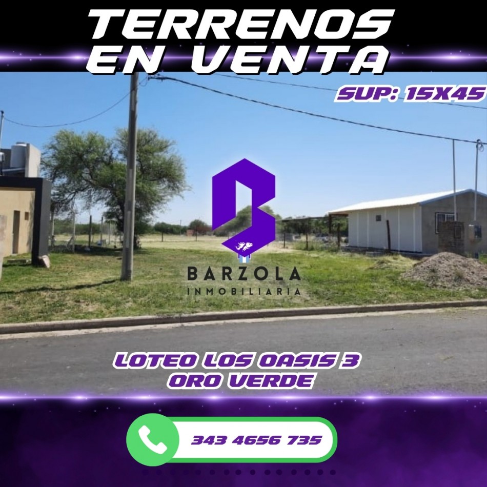 TERRENOS EN VENTA -ORO VERDE-LOTEO LOS OASIS 3